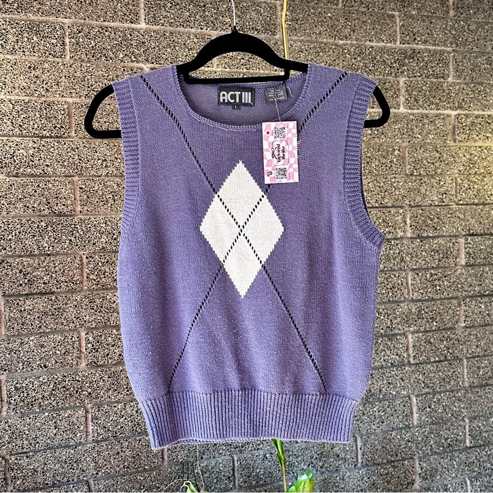Vintage ACT III Purple Argyle Sweater Vest